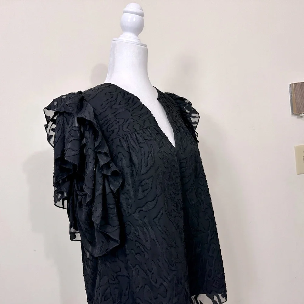 NWOT Anna Cate Black w Lace Overlay Ruffle Sleeves V-Neck Collar Pullover Top M - Picture 9 of 14
